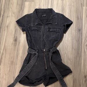 White Fox Boutique Black Denim Romper
